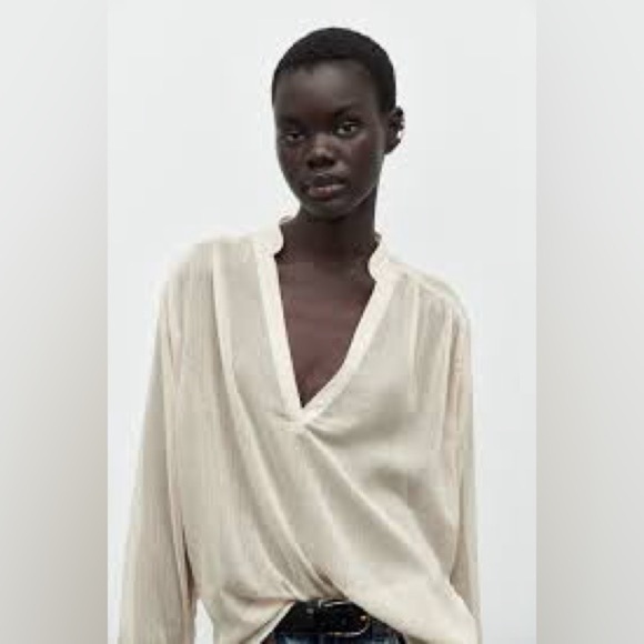 Zara Rhinestone Cream Sheer Blouse - Picture 2 of 6